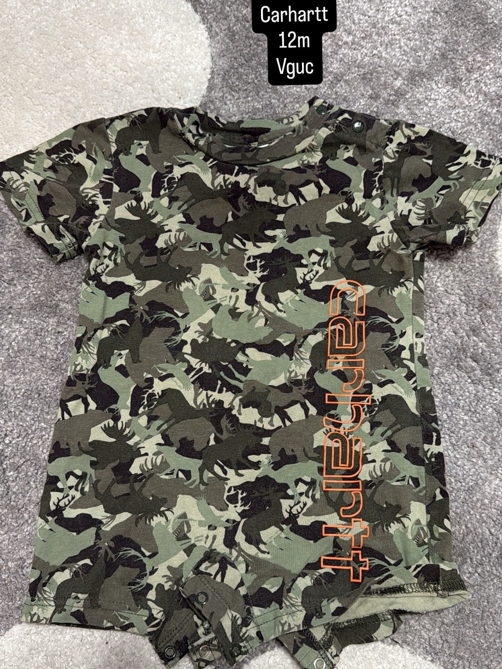Carhartt Boys Green Camo Short-Sleeve Tee with Orange Logo